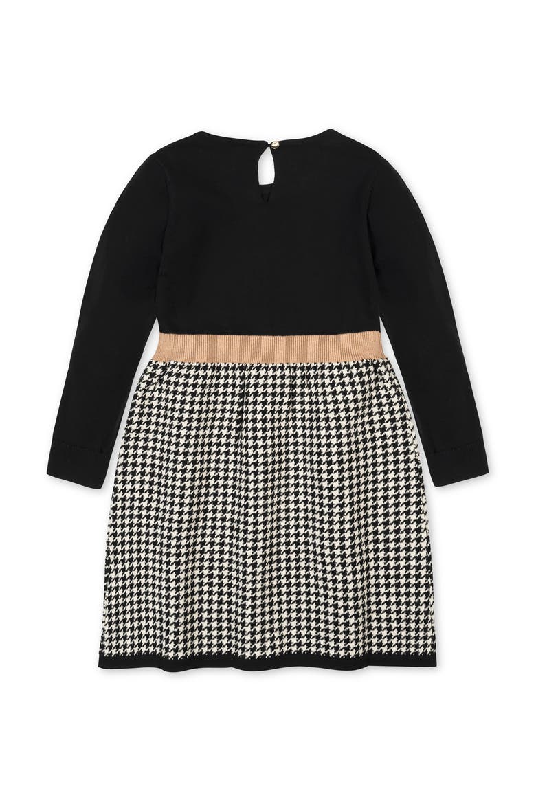 Kids' Organic Long Sleeve Skater Sweater Dress with Bow, Alternate, color, Black Houndstooth