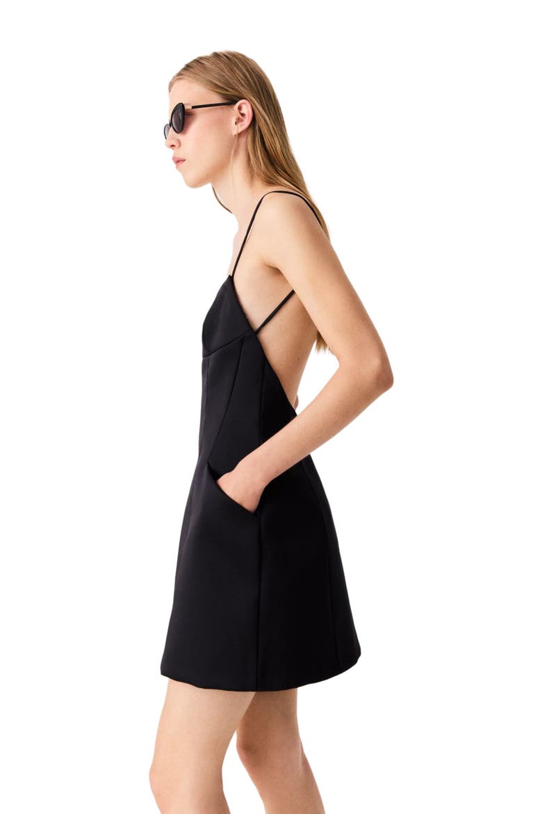 Short backless satin dress, Alternate, color, Black