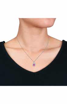 DELMAR Lab Created Pink Sapphire & Lab Created White Sapphire Pendant Necklace