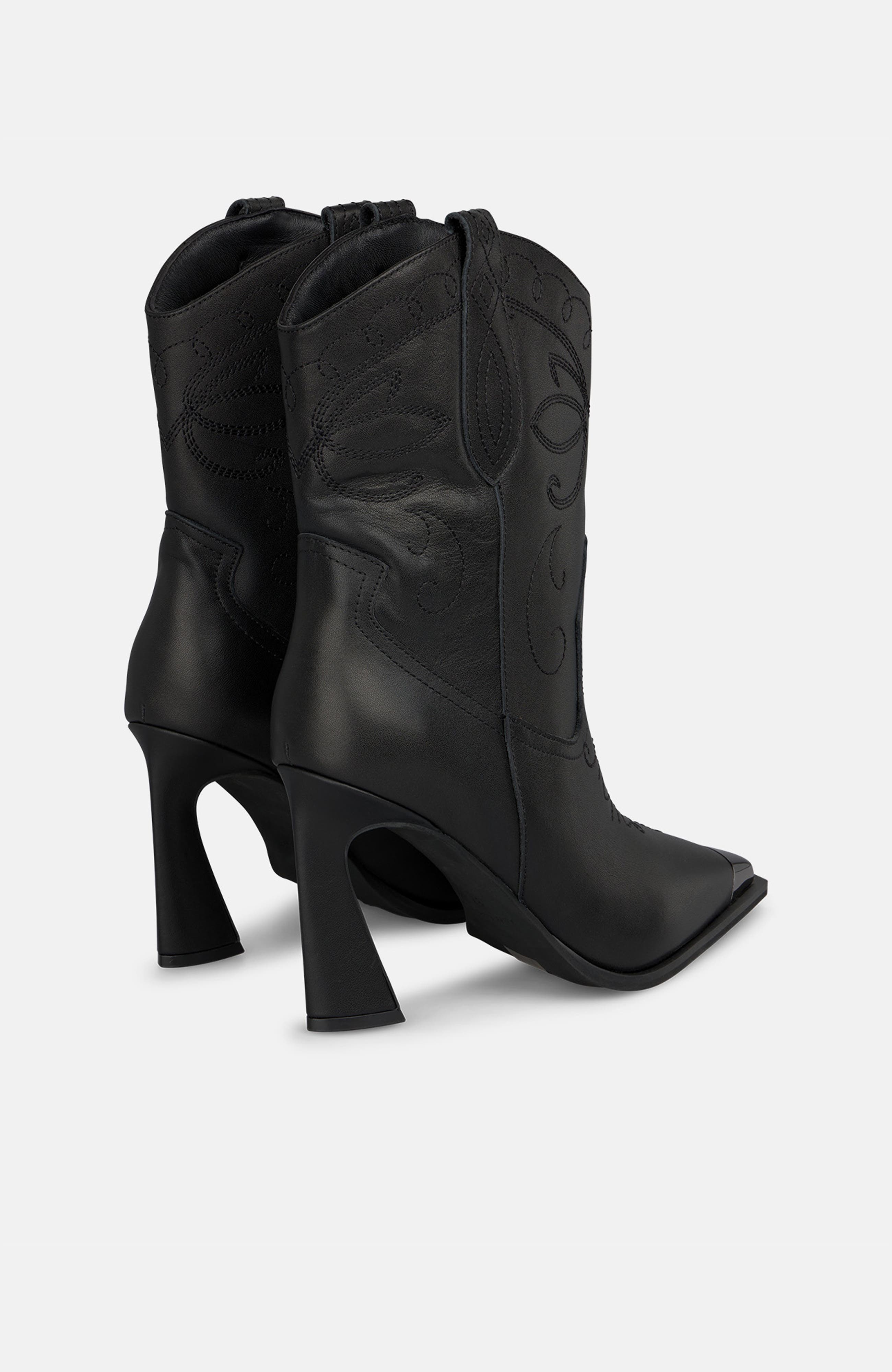 Embroidered Funnel Heel Bootie, Alternate, color, Black