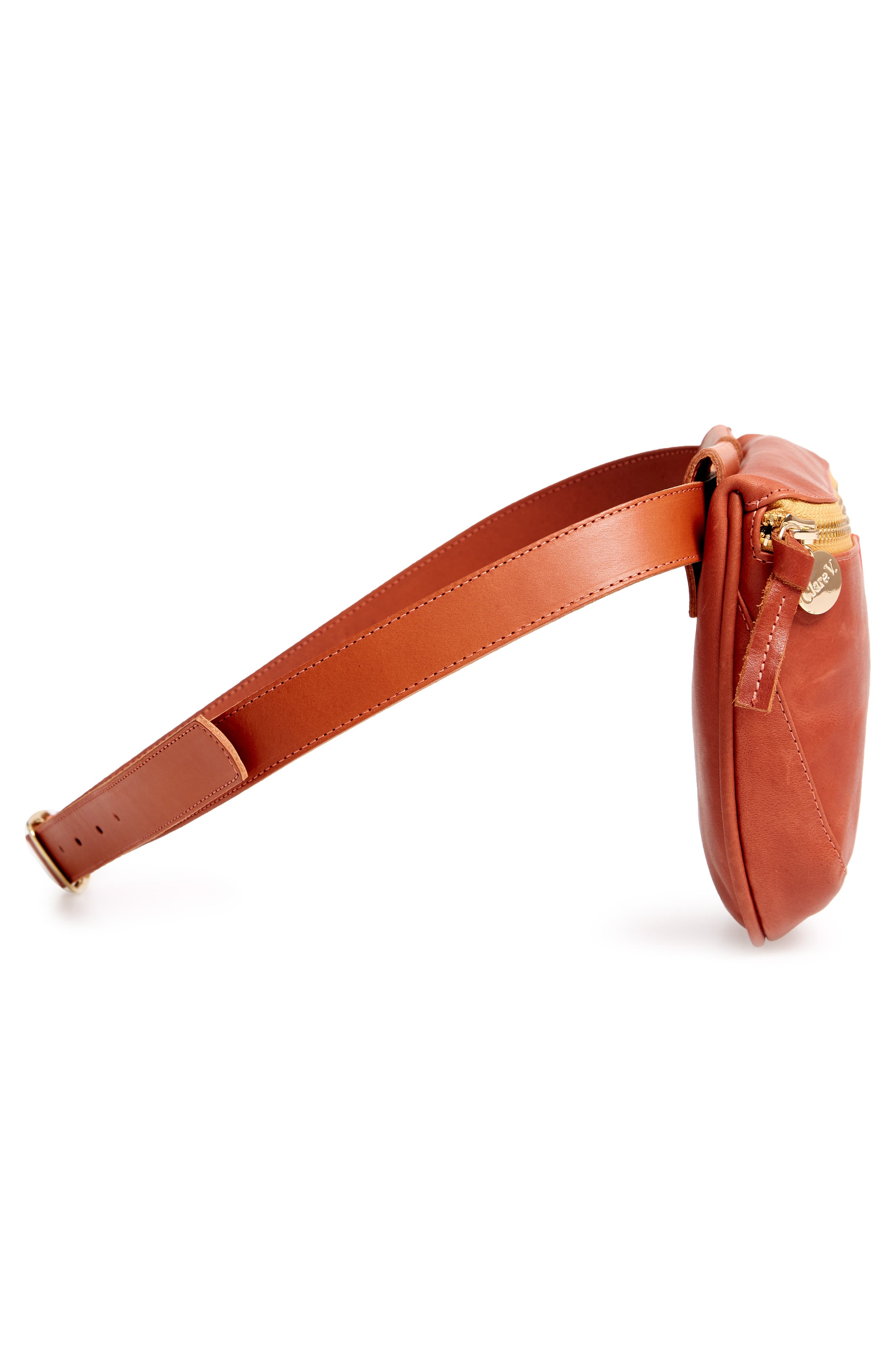 Leather Fanny Pack, Alternate, color, COGNAC VEG STRIPE