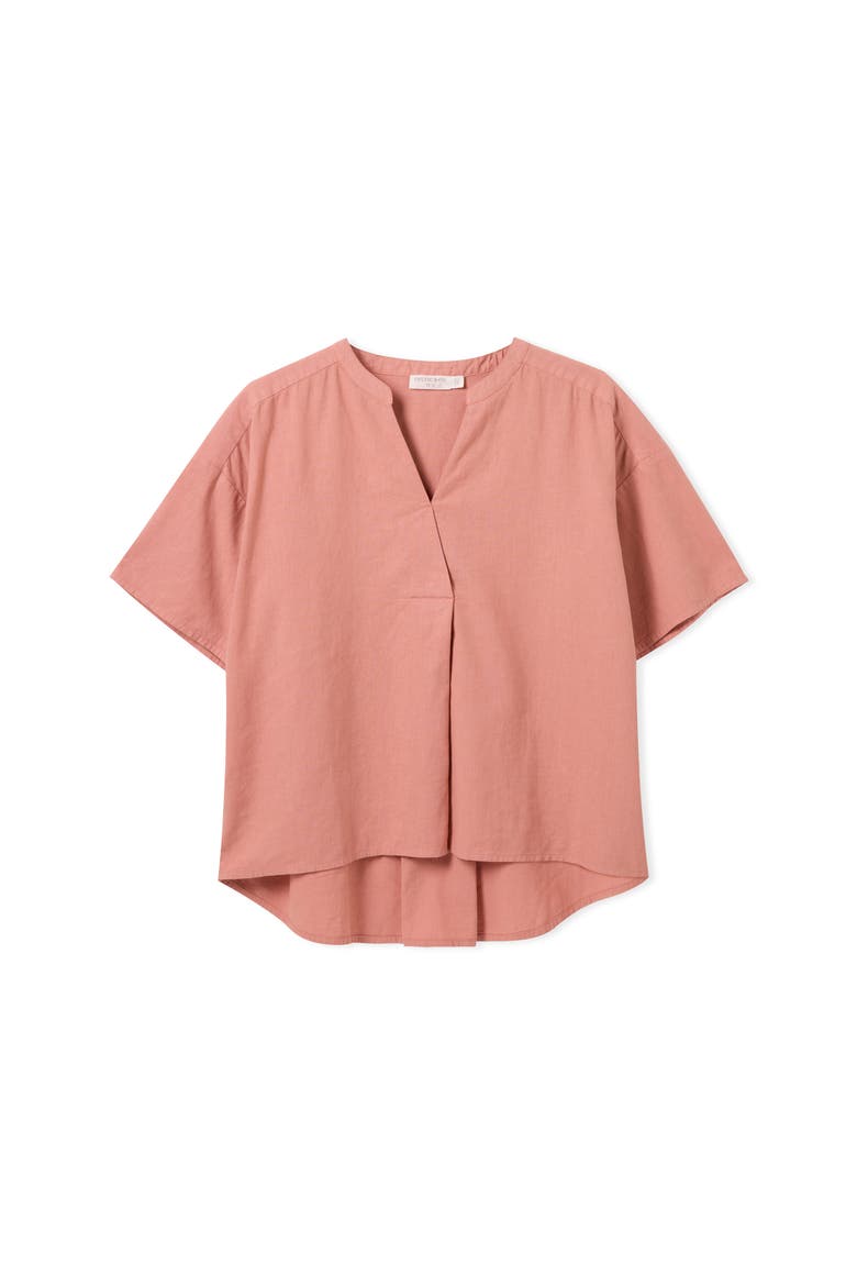 Short Sleeve V-Neck Dipped Hem Blouse, Alternate, color, Desert Rose