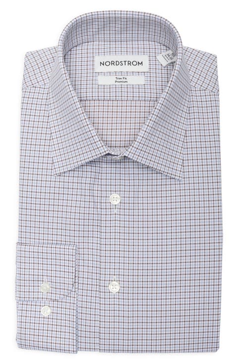 Trim Fit Premium Check Cotton Button-Up Shirt (Big & Tall)