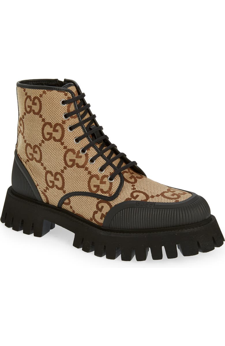 Gucci Maxi GG Supreme Canvas Combat Boot, Main, color, Camel Ebony/Nero