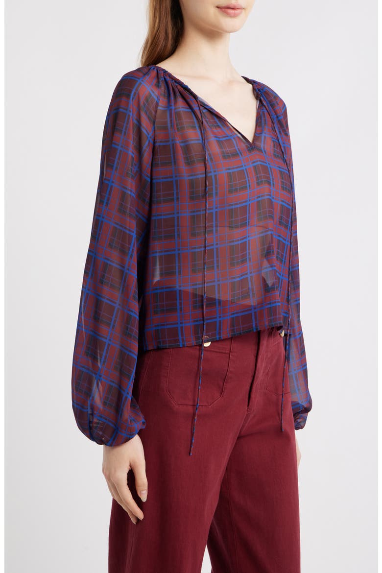 Plaid Balloon Top, Alternate, color, BURGUNDY MULTI