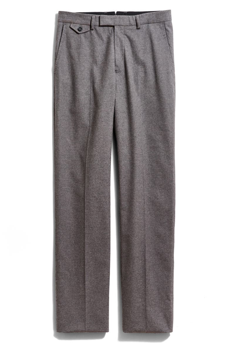 Flat Front Cotton Flannel Dress Pants, Alternate, color, GREY HEATHER