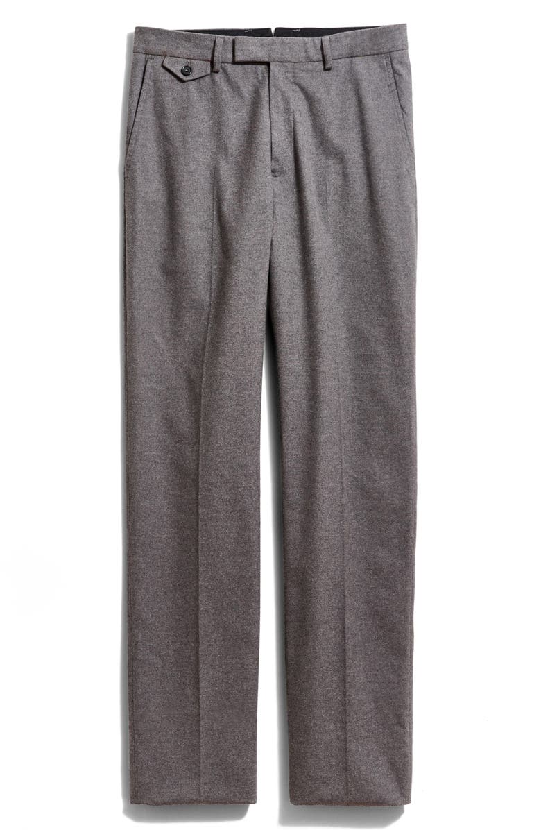 Billy Reid Flat Front Cotton Flannel Dress Pants, Alternate, color, Grey Heather