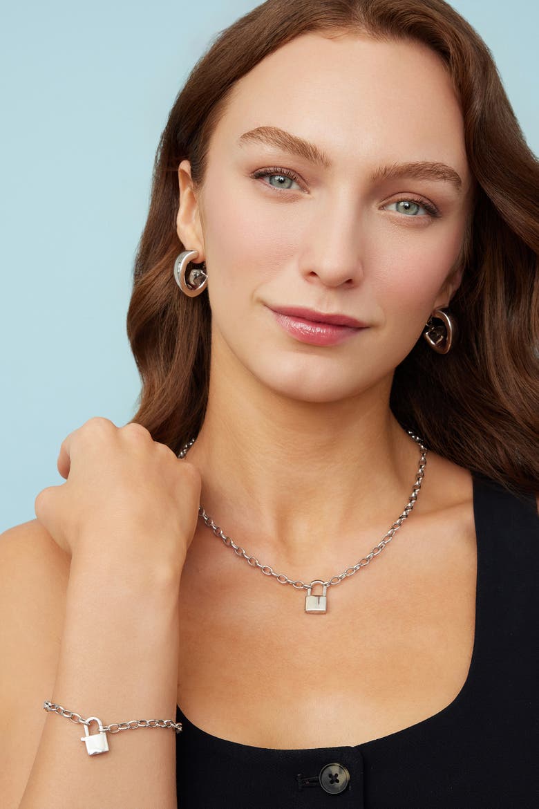 Sterling Silver Lock it Up Connector Clasp Necklace, Alternate, color, Silver
