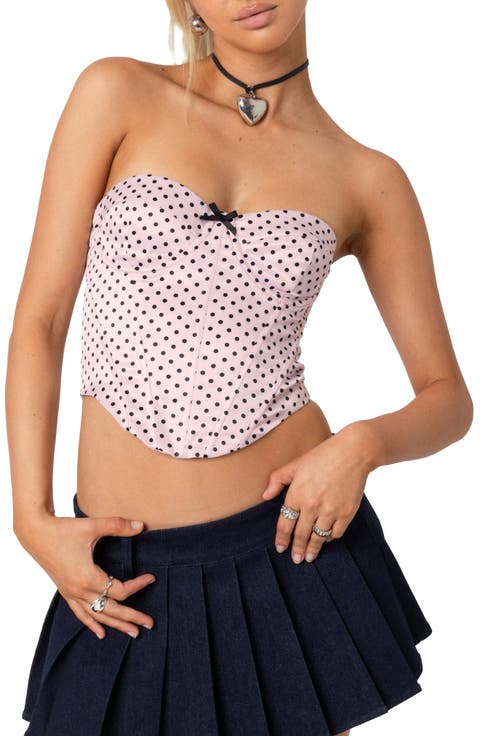 Polka Dot Satin Crop Corset Top