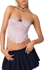 EDIKTED Polka Dot Satin Crop Corset Top
