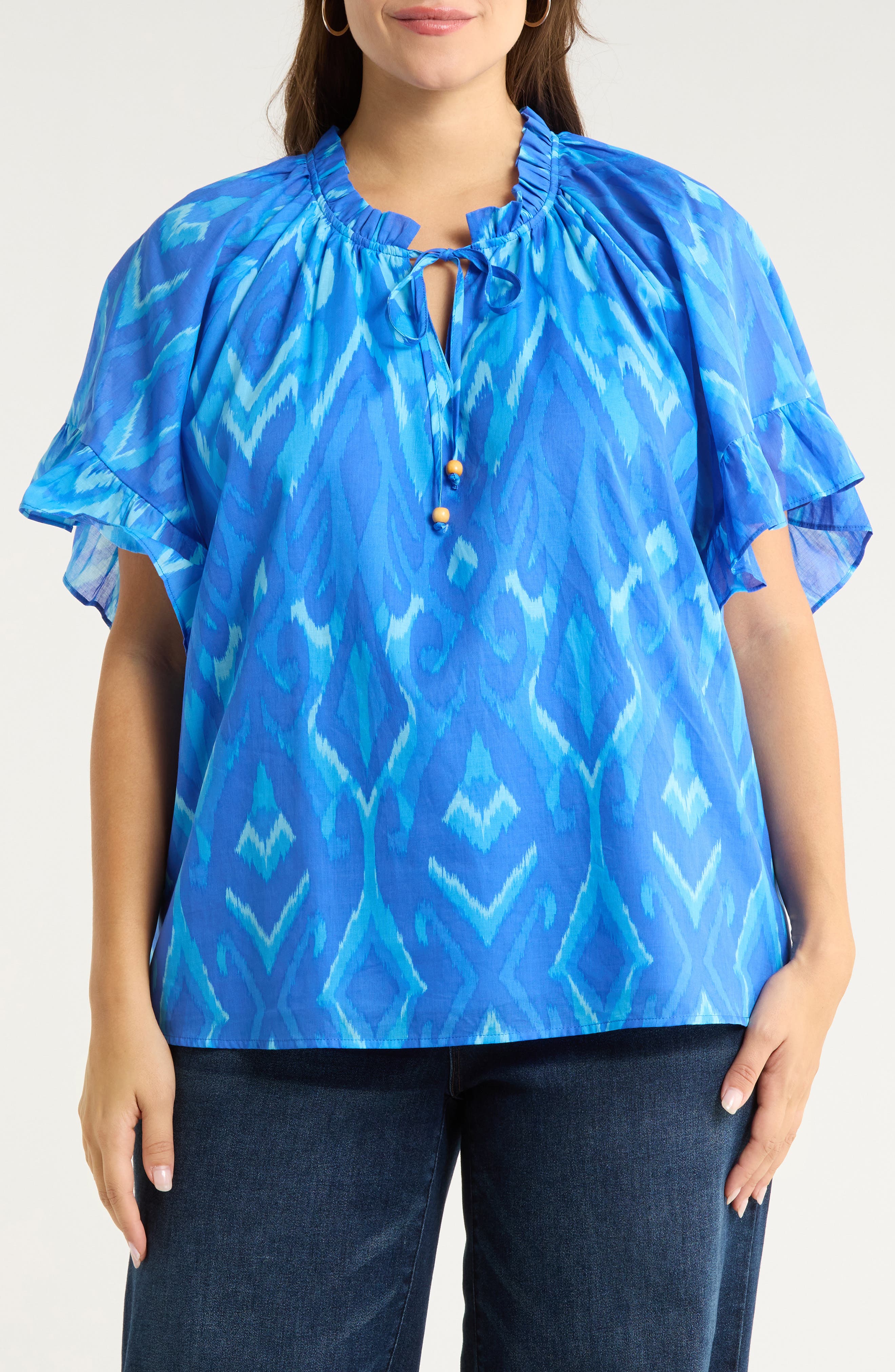 Carys Print Tie Neck Top