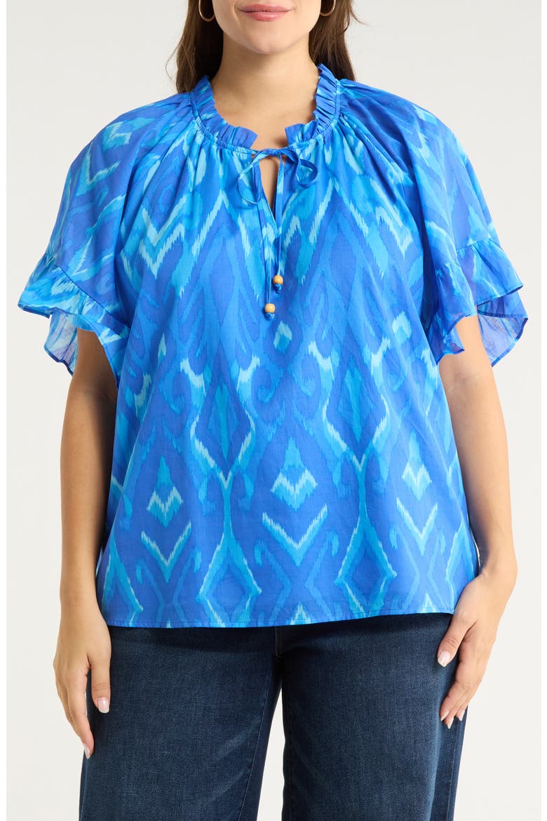 Carys Print Tie Neck Top, Main, color, BLUES-MULTI