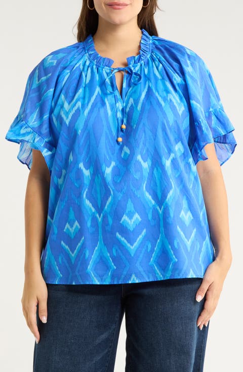 Carys Print Tie Neck Top (Plus)