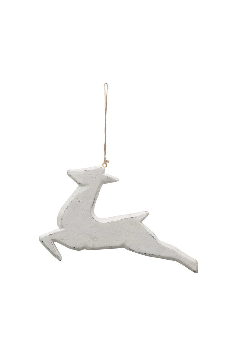 Handmade Paper Mache Deer Ornament, White, Main, color, White