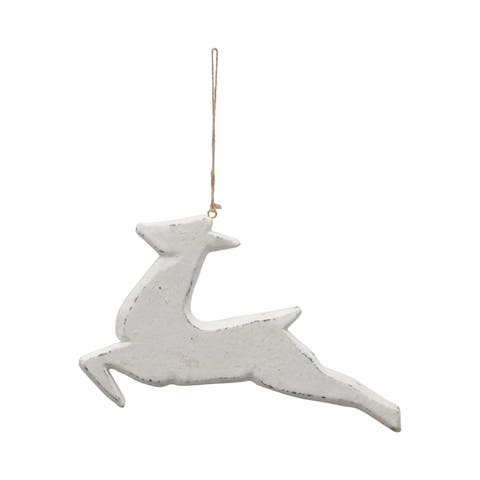 Handmade Paper Mache Deer Ornament, White