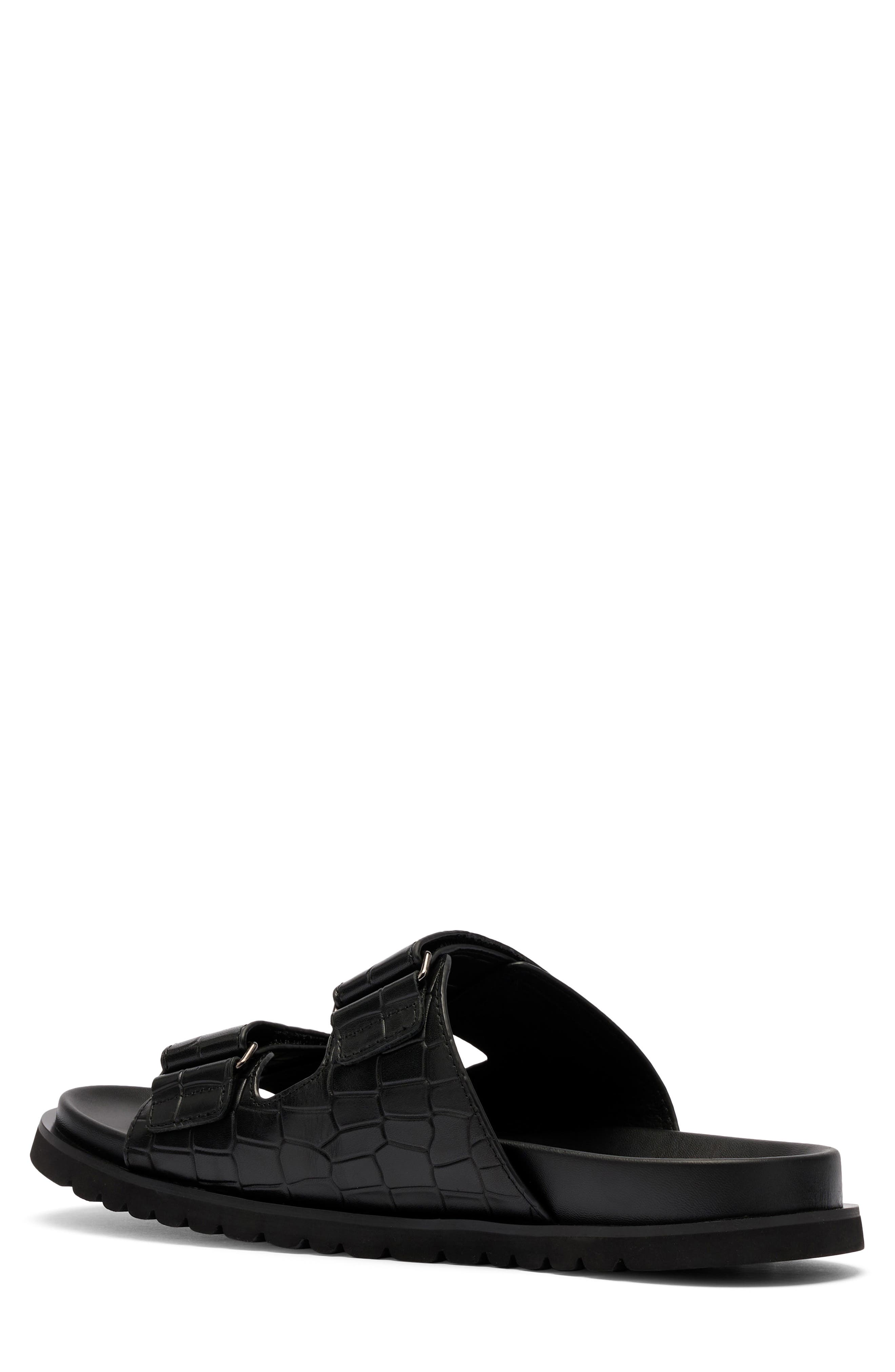 MARC NOLAN Monaco Croc Embossed Leather Slide Sandal, Alternate, color, Black Croc