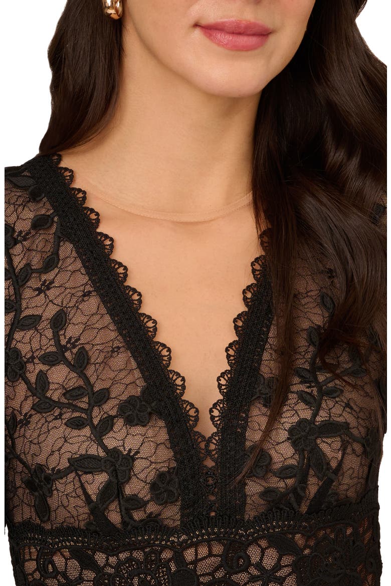 Embroidered Lace Minidress, Alternate, color, BLACK/NUDE