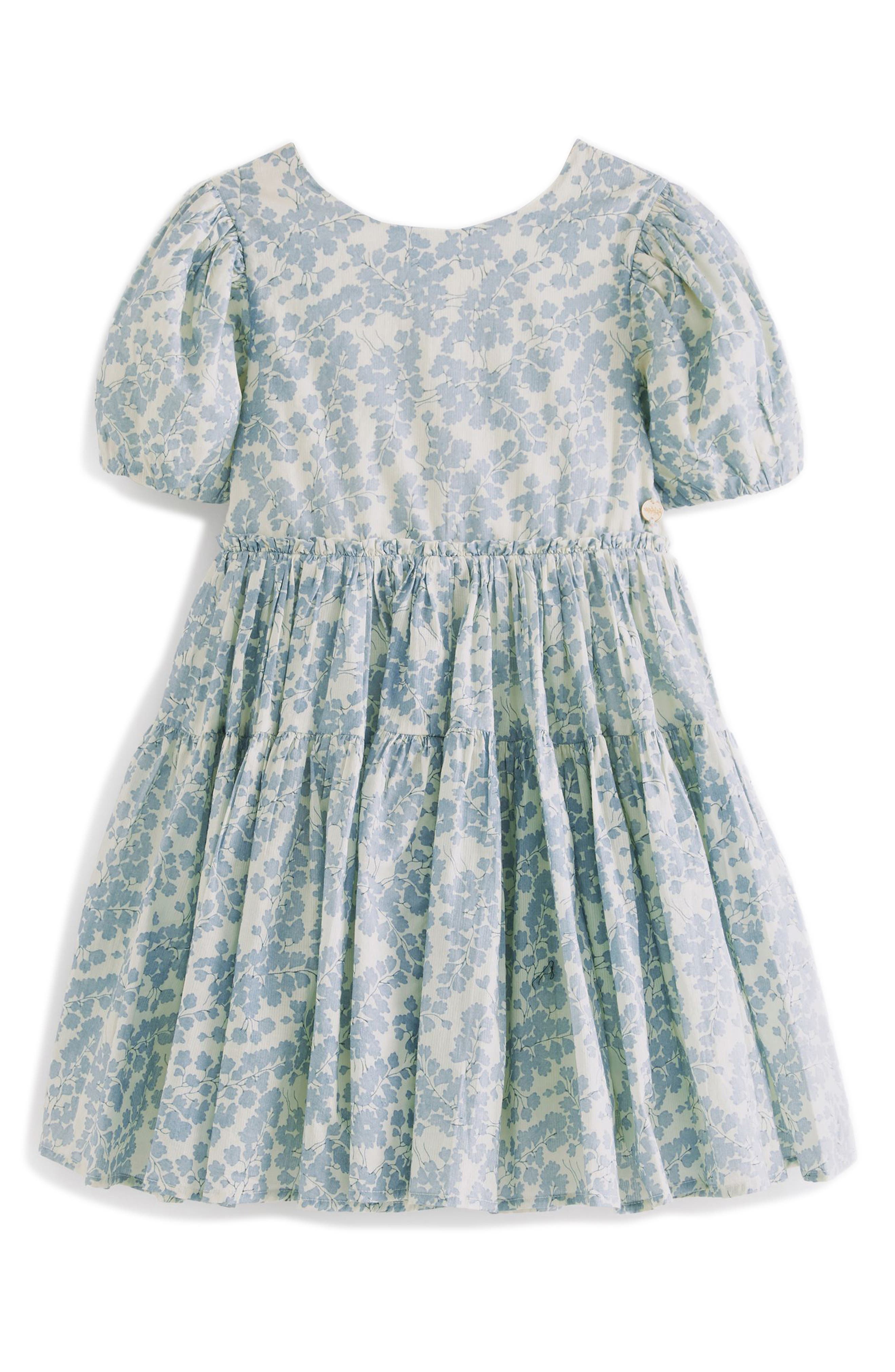 Laura Ashley Kids' Floral Tiered Puff Sleeve Cutout Cotton Dress