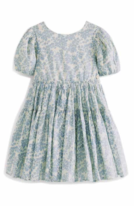 Laura Ashley Kids' Floral Tiered Puff Sleeve Cutout Cotton Dress