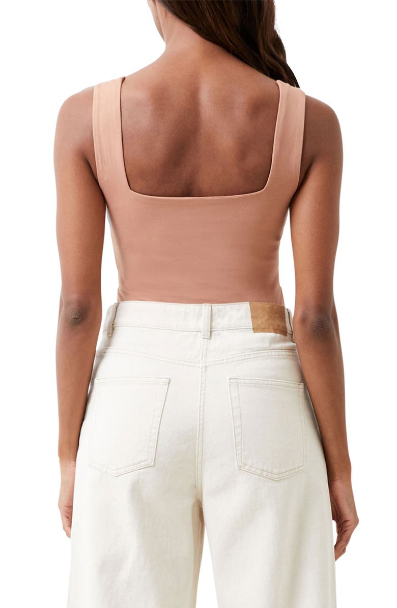 French Connection Rallie Square Neck Stretch Cotton Bodysuit, Alternate, color, 21-Mocha Mousse