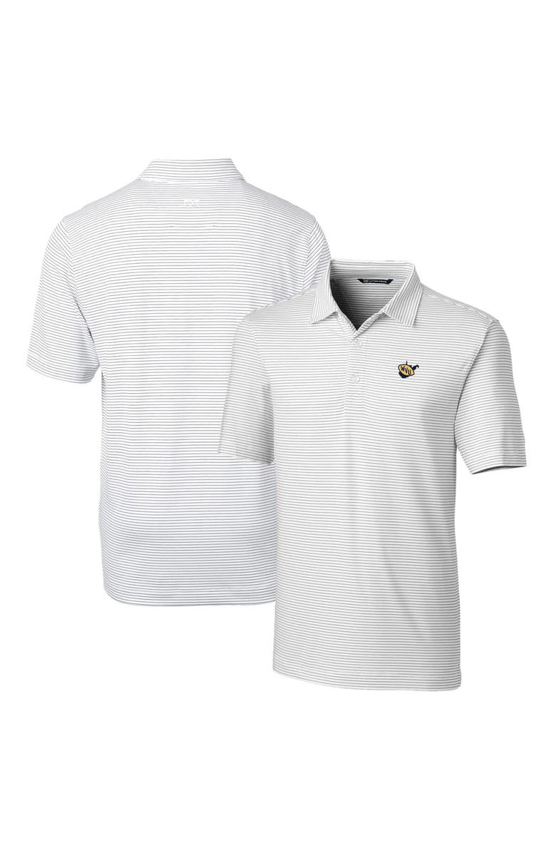 Cutter & Buck Men's Cutter & Buck White West Virginia Mountaineers Big & Tall Forge Pencil Stripe Stretch Polo, Alternate, color, 