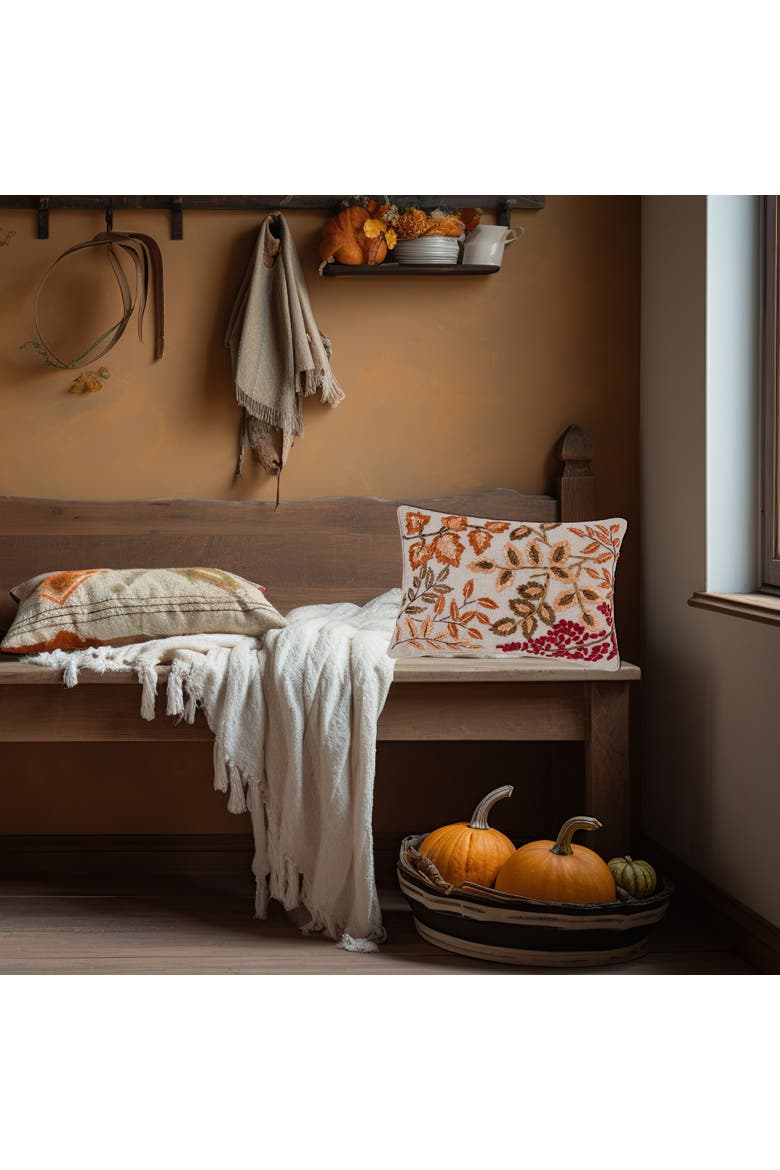 Autumn Floral Leaves Handcrafted Small Long Accent Pillow 12" x 18", Alternate, color, Orange