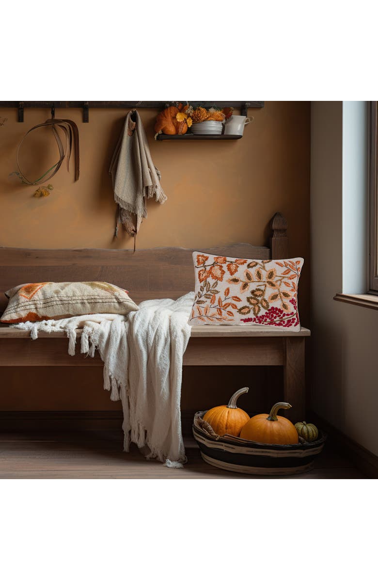 C&F Home Autumn Floral Leaves Handcrafted Small Long Accent Pillow 12" x 18", Alternate, color, Orange