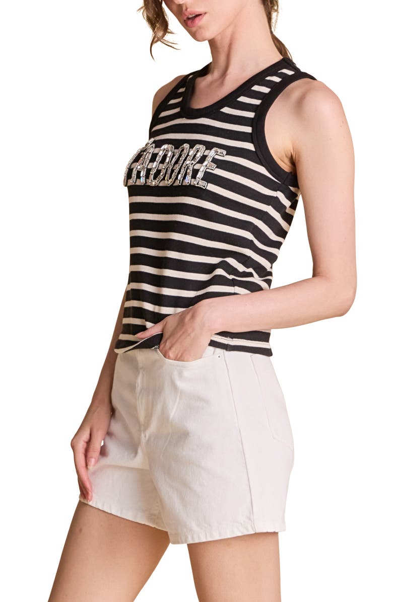 Endless Rose J' Adore Stripe Cotton Tank, Alternate, color, Black/ White