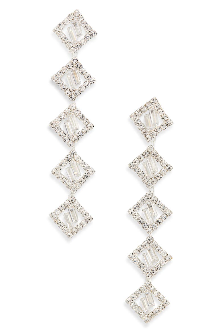 Crystal Linear Drop Earrings, Main, color, SILVER CRYSTAL