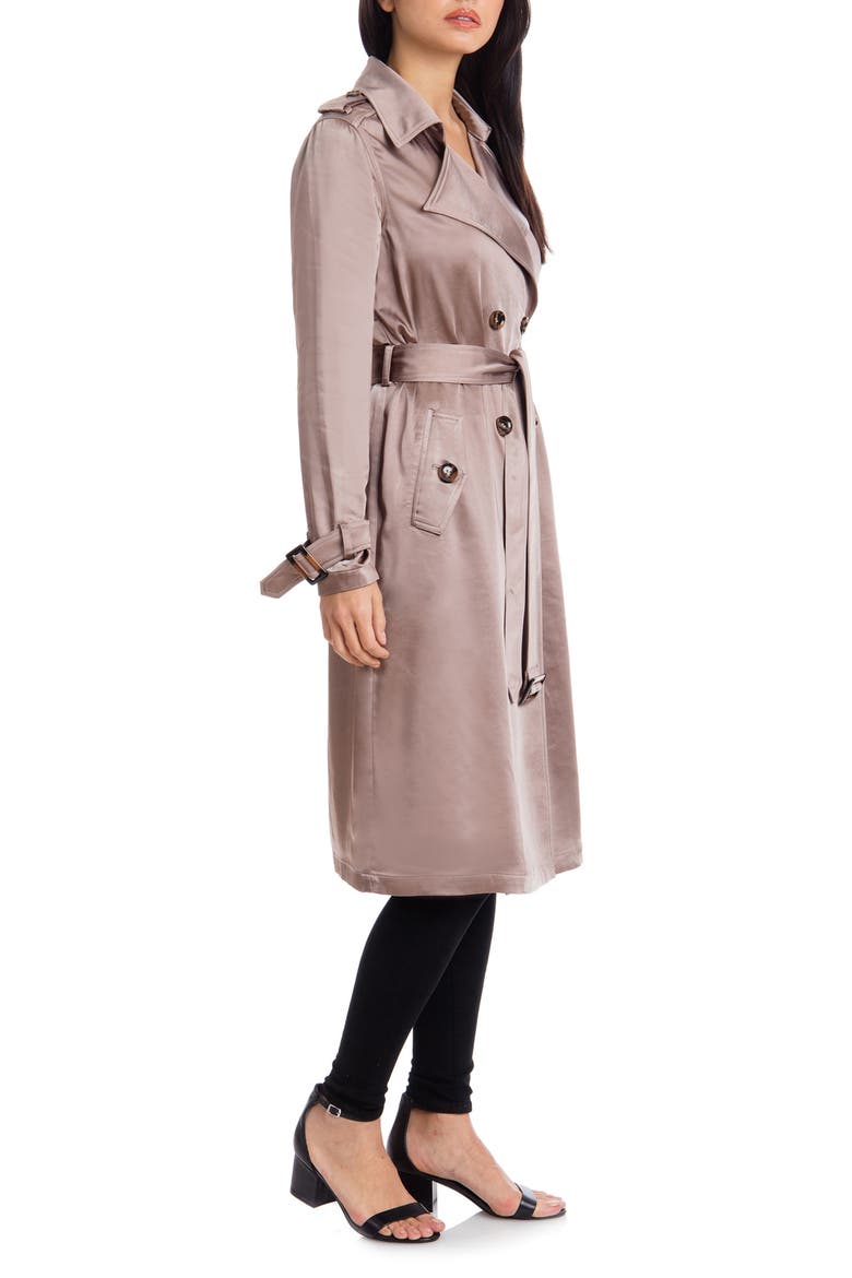 Badgley Mischka Double Breasted Satin Trench Coat, Alternate, color, TAUPE