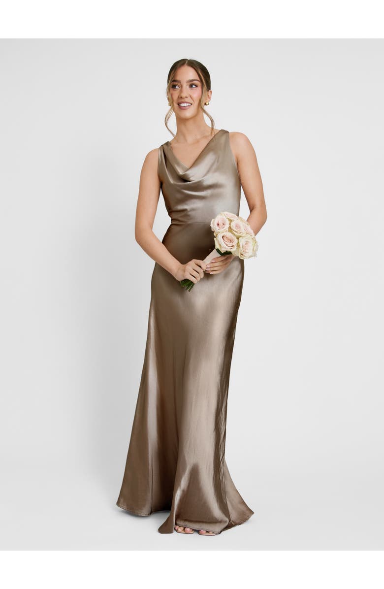 Six Stories Cowl Front Satin Bridesmaid Dress, Main, color, Truffle