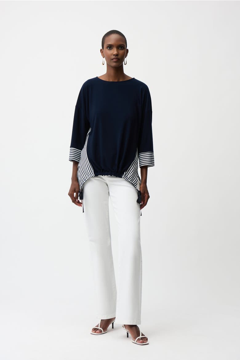 Silky Knit and Woven Stripe Top With High Low Hem, Alternate, color, Navy/Off-White