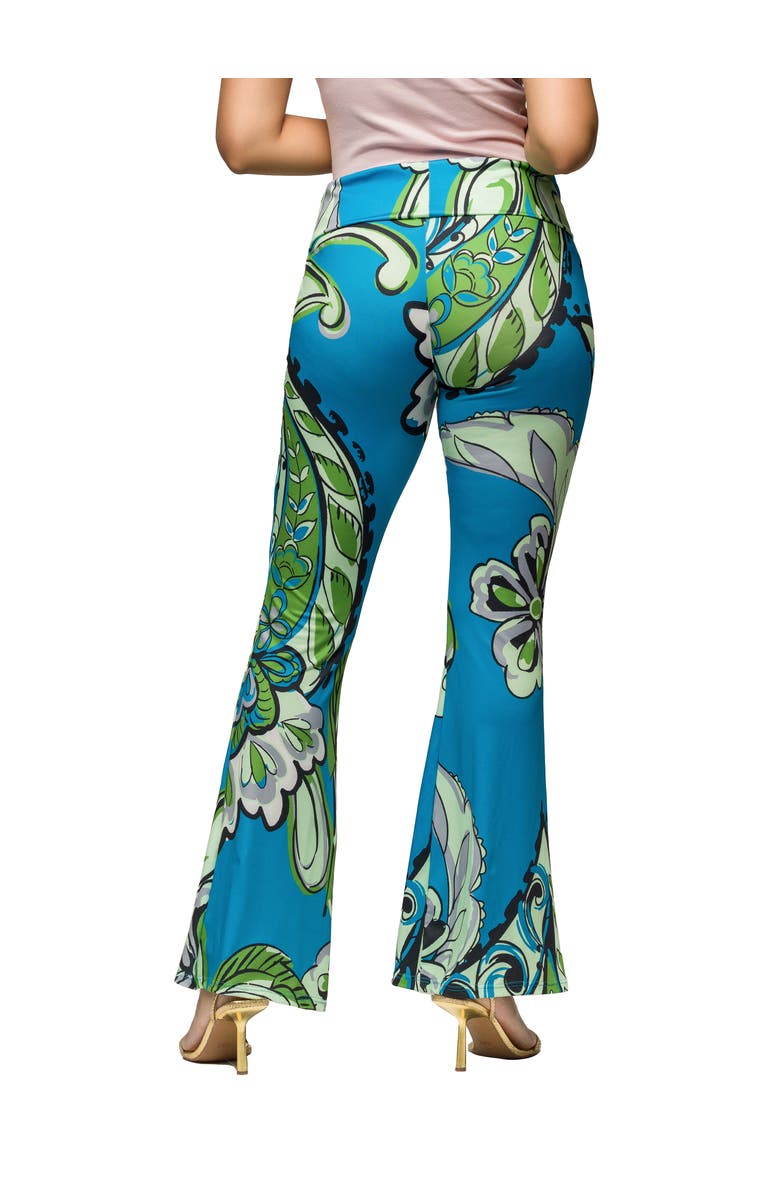 24seven Comfort Apparel Maternity Paisley Bell Bottom Foldover Waist Pants, Alternate, color, Blue Multi