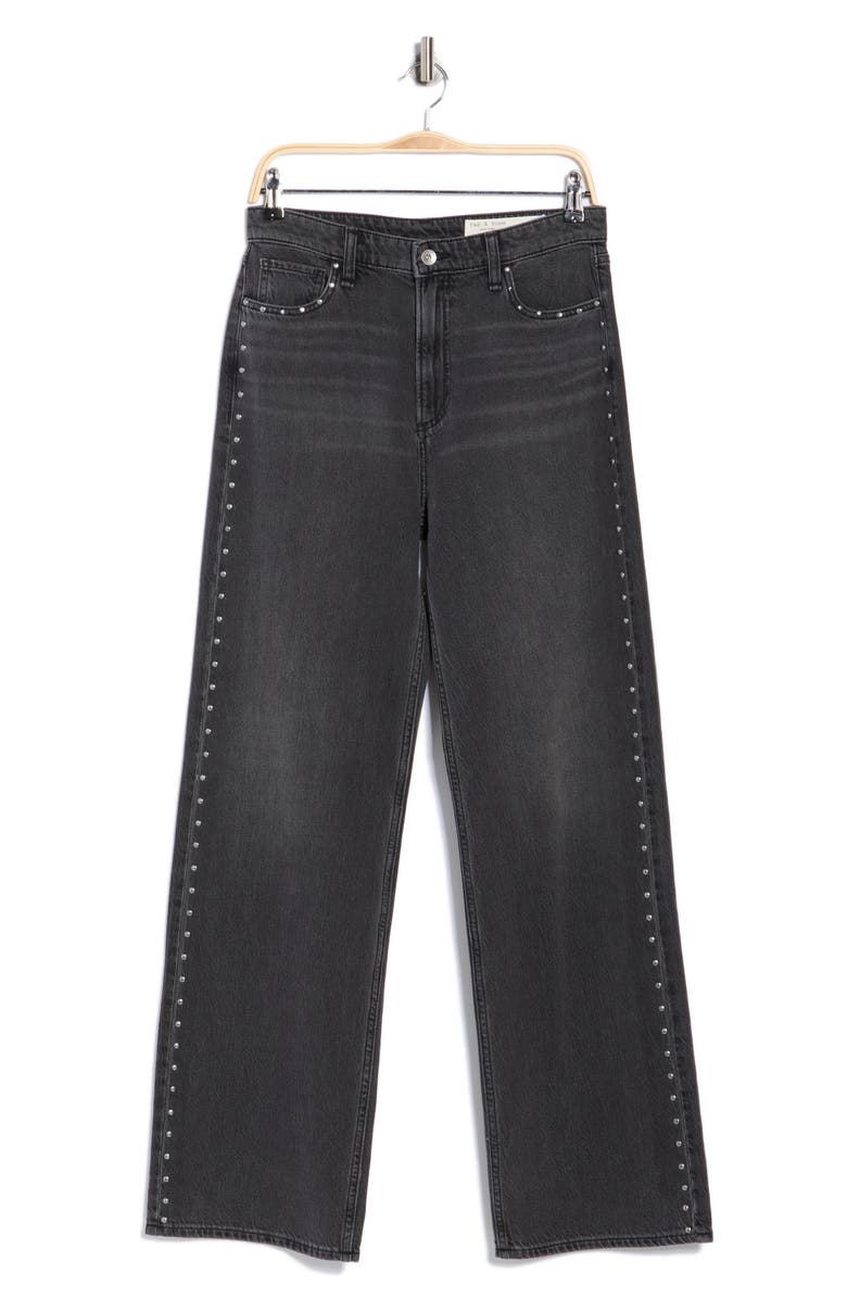 rag & bone Lori High Waist Wide Leg Jeans, Alternate, color, Black Stud