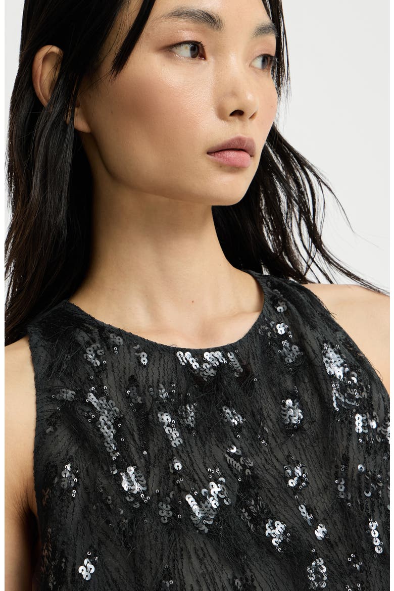 Crispy silk top with dazzling lynx embroidery, Alternate, color, Lignite