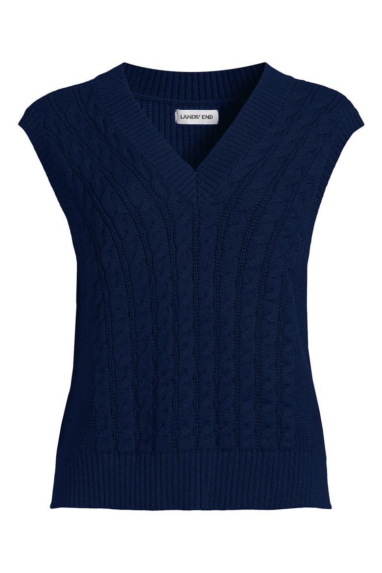 Drifter Modern Cable V Neck Vest Sweater, Alternate, color, Deep Sea Navy