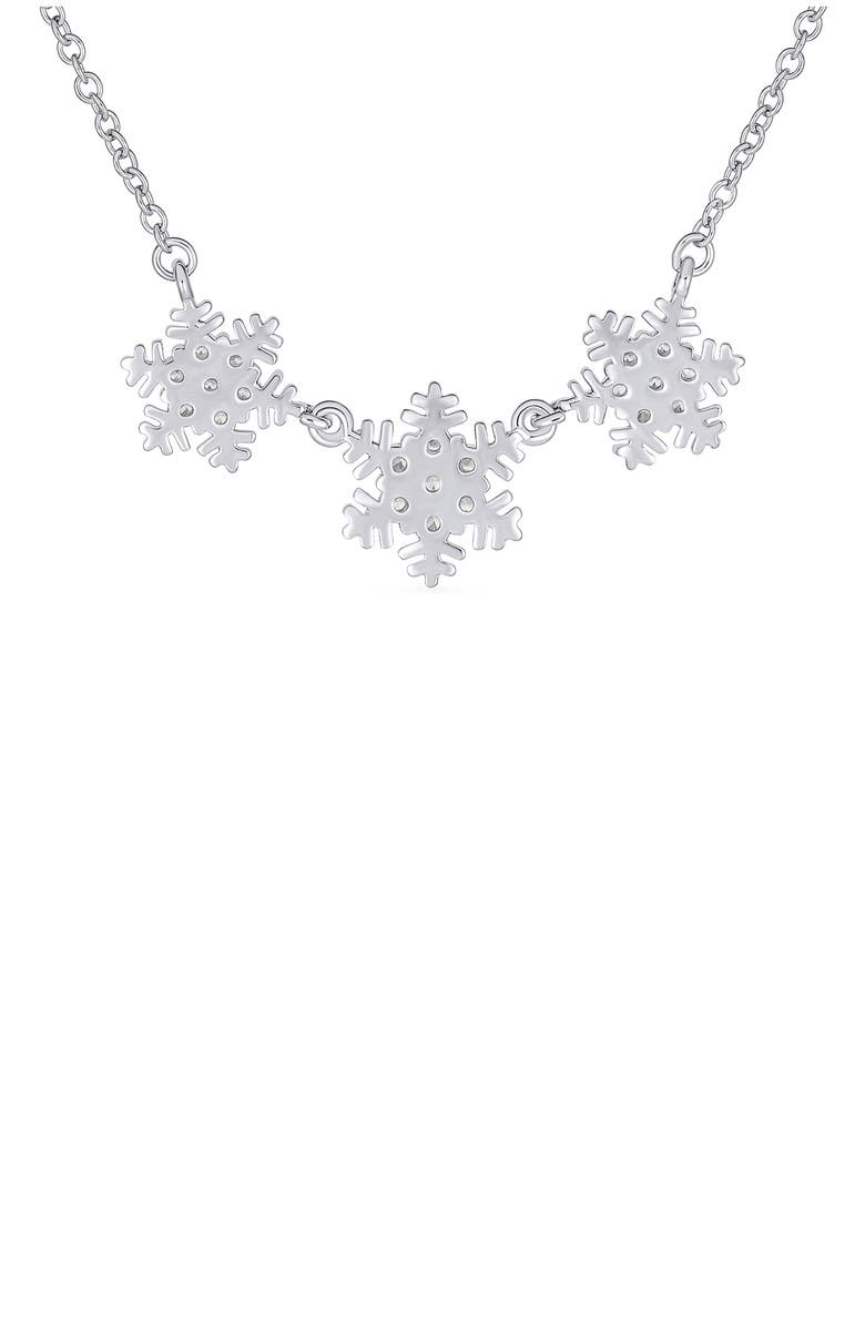 BLING JEWELRY Winter Holiday Pavé Cubic Zirconia Snowflake Necklace, Alternate, color, Clear