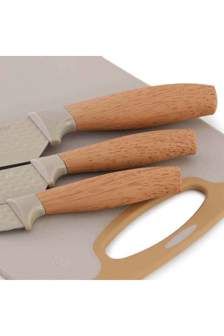4pc Stainless Steel Cutlery and Cutting Board Set Brown, Alternate, color, Brown