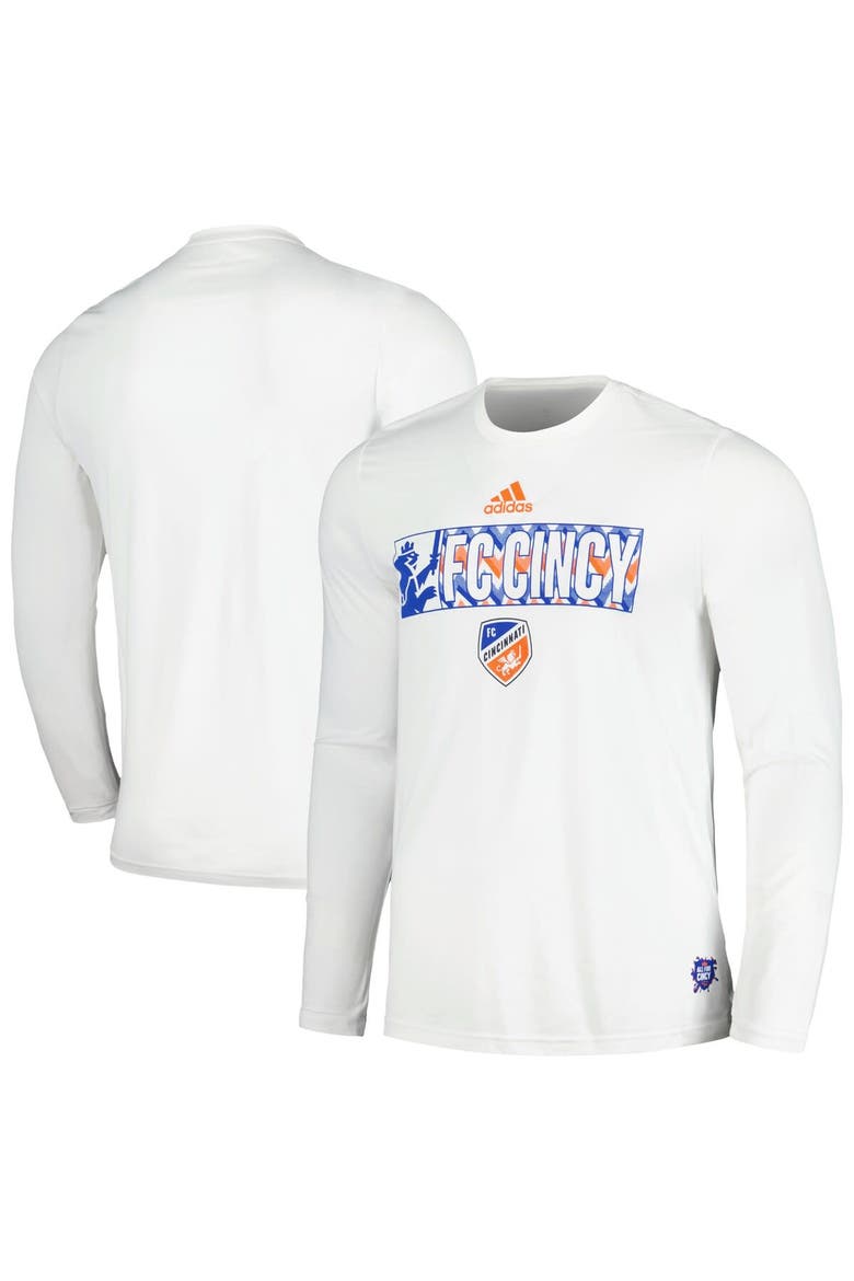 Men's adidas White FC Cincinnati 2024 Jersey Hook AEROREADY Long Sleeve T-Shirt, Main, color, White