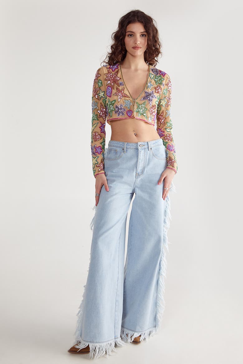 Star And Heart Embellished Crop Jacket, Alternate, color, Nude