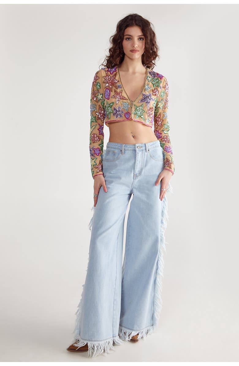 NASTY GAL Star And Heart Embellished Crop Jacket, Alternate, color, Nude