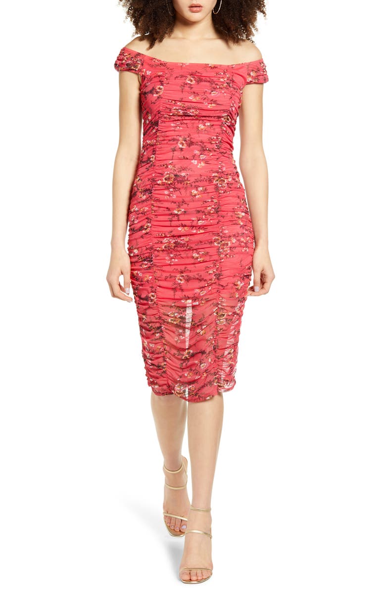 Leith Off-the-Shoulder Mesh Dress, Main, color,