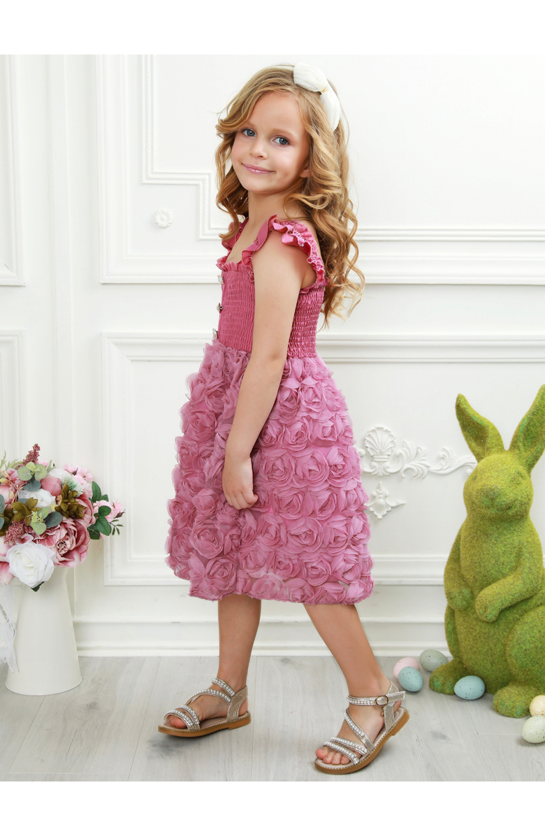 Mia Belle Girls Blush Garden Rosette Smocked Dress, Alternate, color, Pink