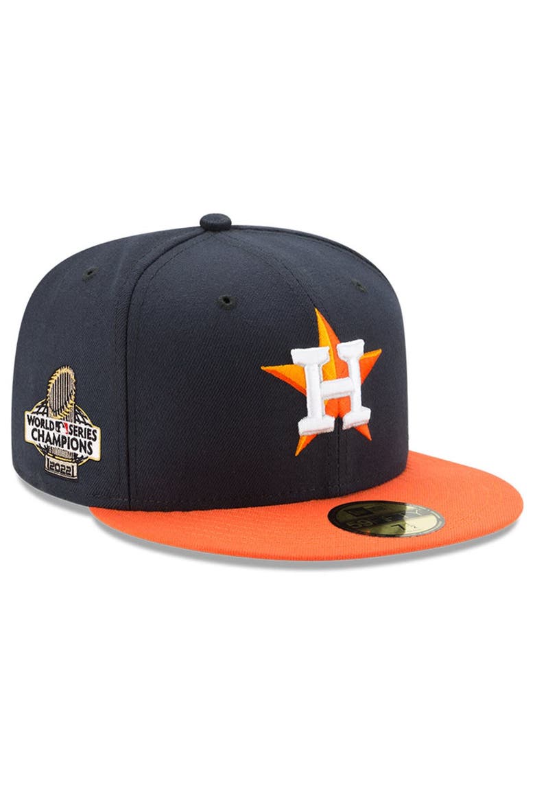 Men's New Era Navy/Orange Houston Astros 2022 World Series Champions Road Side Patch 59FIFTY Fitted Hat, Main, color, Navy