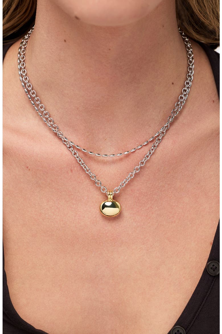 Two-Tone Pebble Pendant Necklace, Alternate, color, GOLD / SILVER
