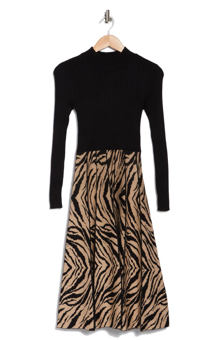 SANDRA DARREN Tiger Stripe Jacquard Flared Sweater Dress, Alternate, color,