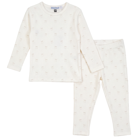 Girl Bow Ribbed Top and Elastic Waist Pants Two Piece Set