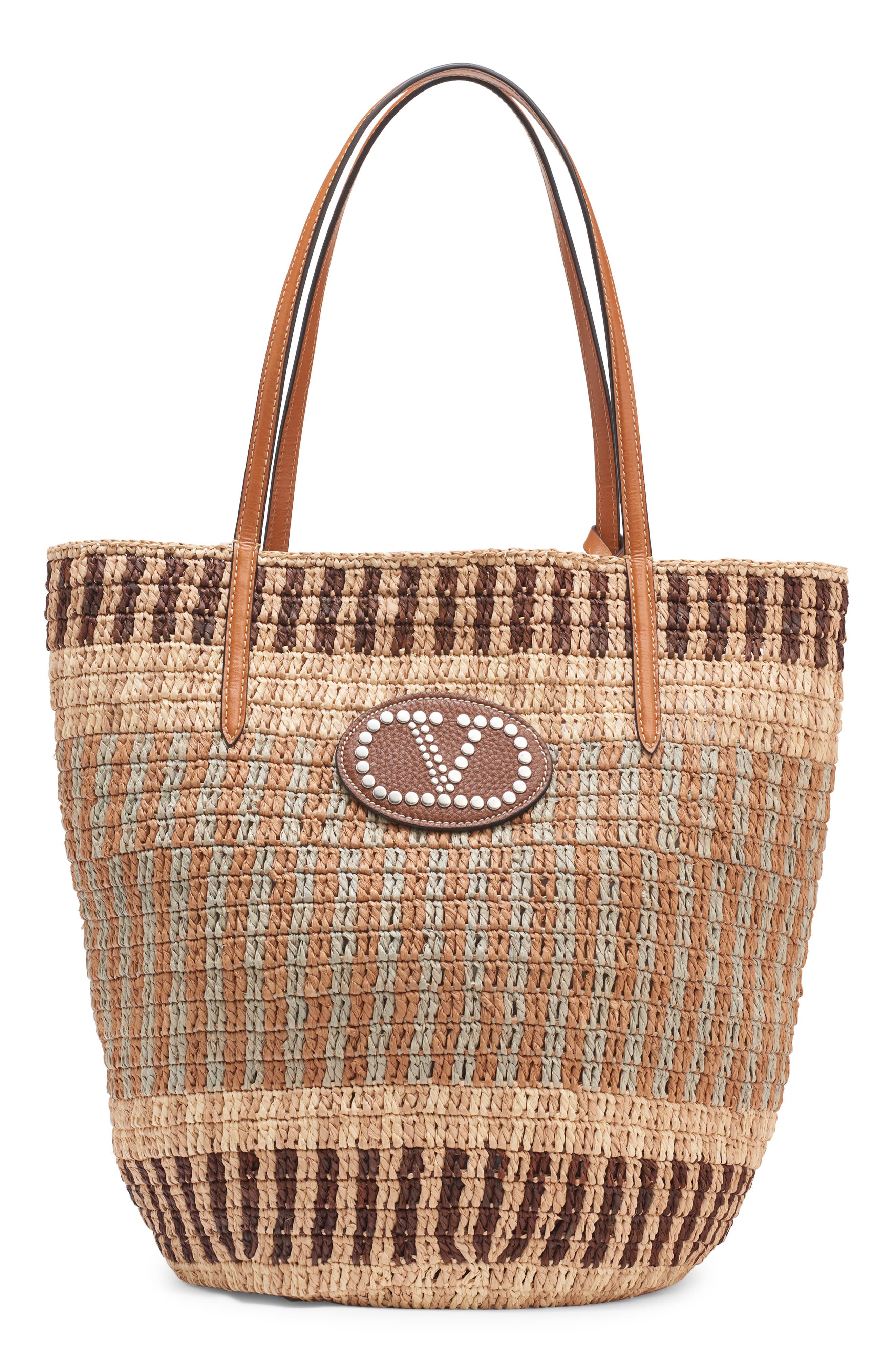 Valentino Garavani VLOGO Crochet Raffia Basket Tote, Main, color, 