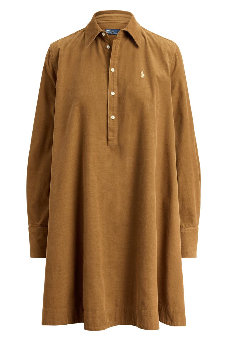Long Sleeve Cotton Corduroy Shirtdress, Alternate, color, TAN