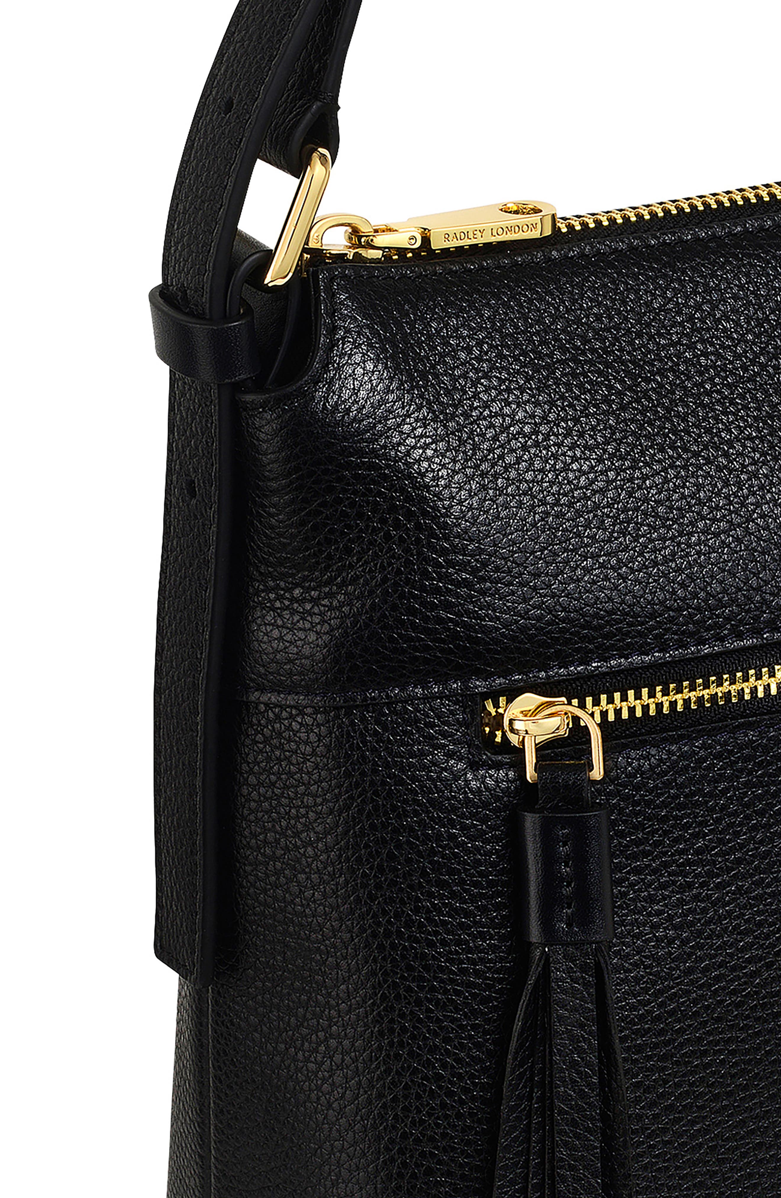 Radley Fountain Mews Small Zip Top Leather Crossbody Bag, Alternate, color, Black
